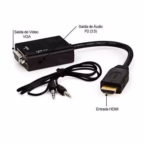 Cabo Adaptador e Conversor HDMI Para VGA com Áudio - Imagem 5